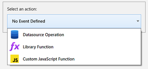 Picture showing the Event actions drop-down list in the Event Builder pop-up.